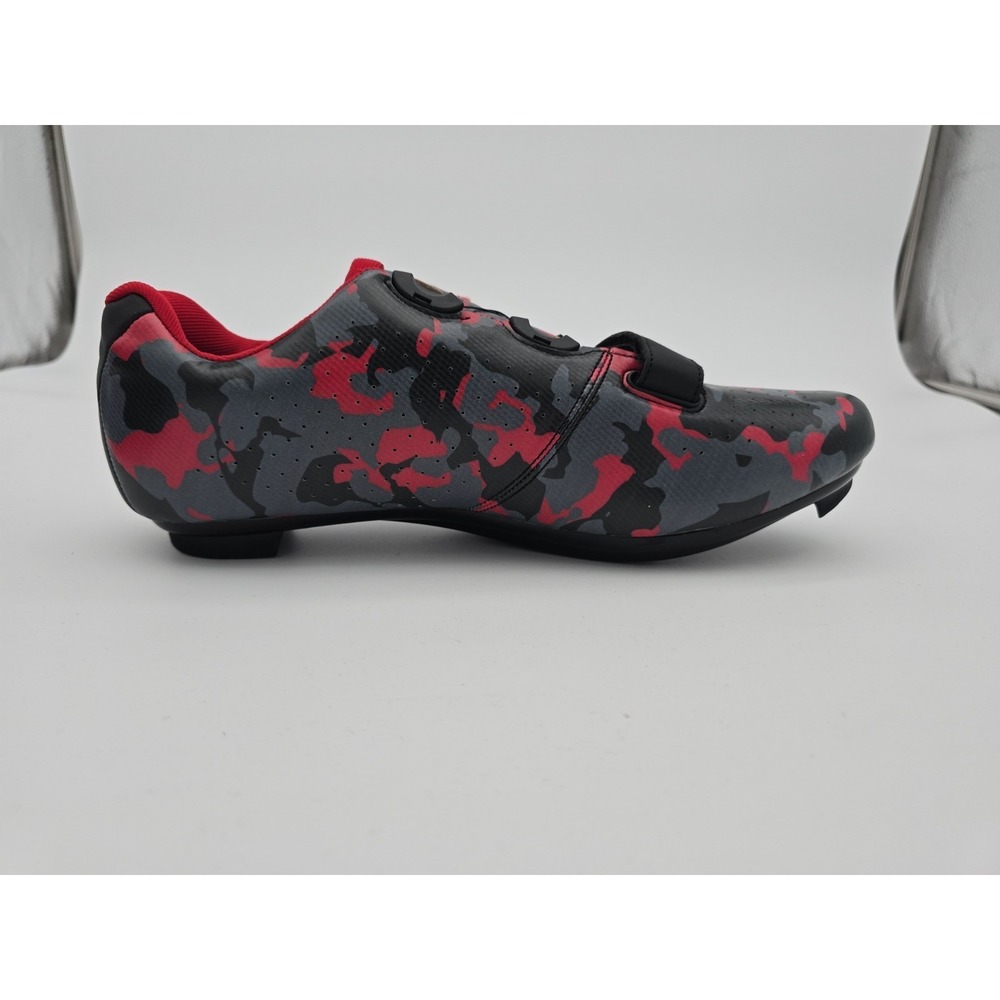 Speed Cycling Shoes Mens Size 13 Black Red Camouflage 3 Cleat Speed Tie Strap - Picture 7 of 10